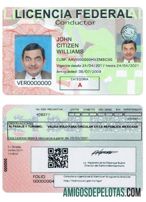 Carteira de motorista do México amostra